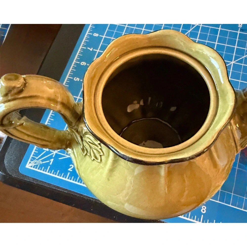 Green Ceramic Teapot Olive Green Embossed Leaf Victorian